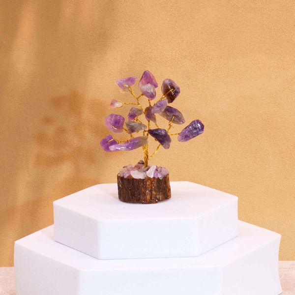 Mini Stromčeky z Drahých Kameňov na Drevenej Základni - Ametyst (15 kameňov)