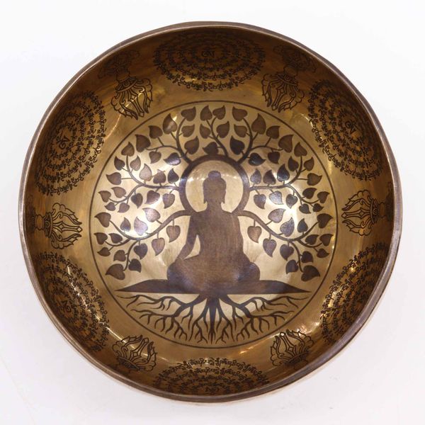 Tibetská Liečivá Gravírovaná Miska - 16cm - Budha Stromu Bodhi