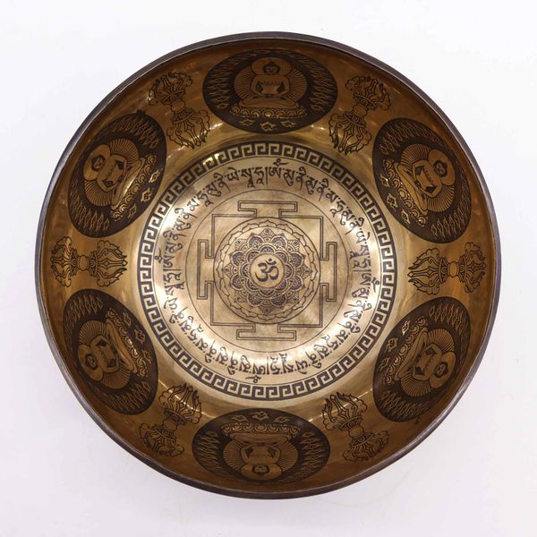 Tibetská Liečivá Gravírovaná Miska - 21cm - Óm a Budha