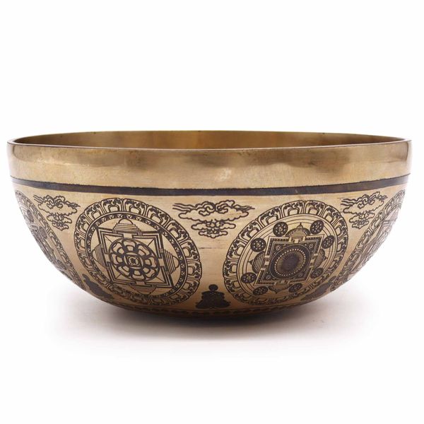 Tibetská Liečivá Gravírovaná Miska - 21cm -7 Čakier a Kvet Života