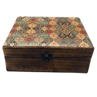 Veľká Drevená Krabička s Keramickou Glazúrou - 20x15x7.5cm - Orientálny Vzor