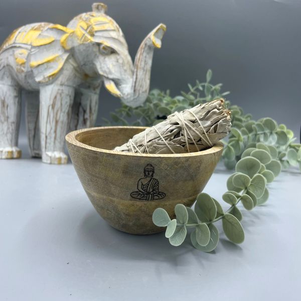 Drevená Rituálna Miska na Vykurovacie Zväzky - Budha - 12x7cm