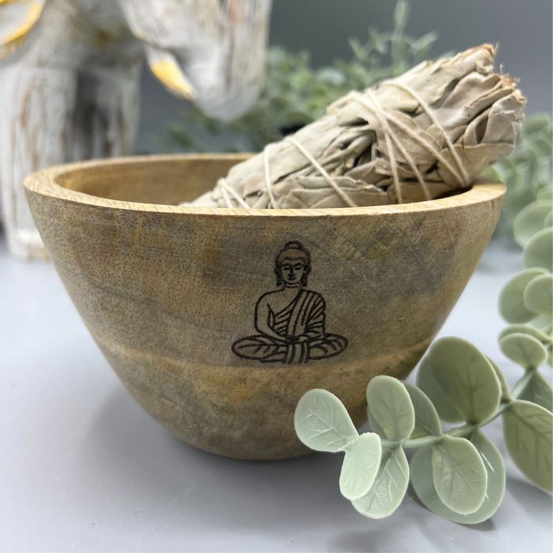 Drevená Rituálna Miska na Vykurovacie Zväzky - Budha - 12x7cm