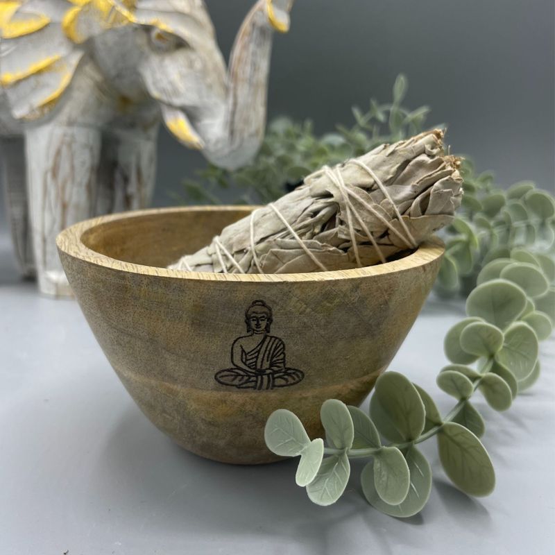 Drevená Rituálna Miska na Vykurovacie Zväzky - Budha - 12x7cm