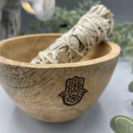Drevená Rituálna Miska na Vykurovacie Zväzky - Hamsa - 12x7cm
