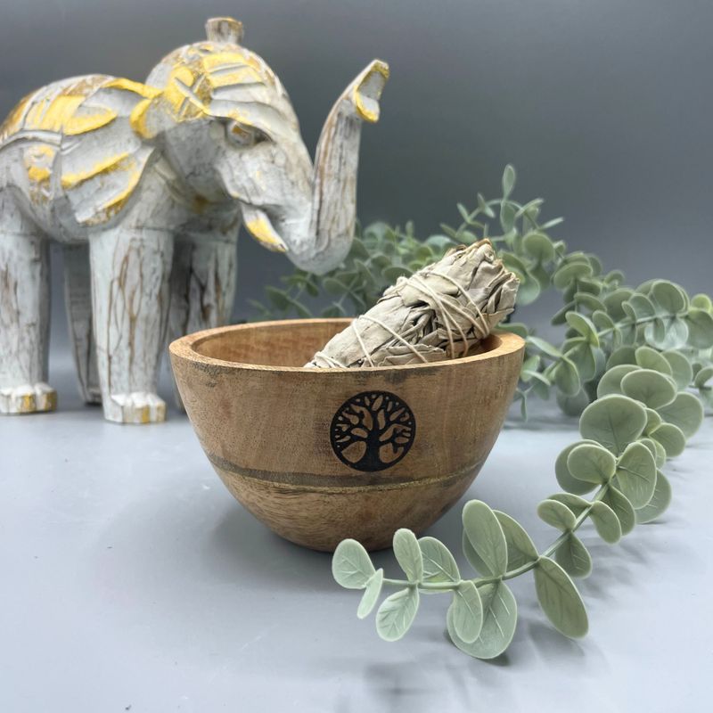 Drevená Rituálna Miska na Vykurovacie Zväzky - Strom Života - 12x7cm