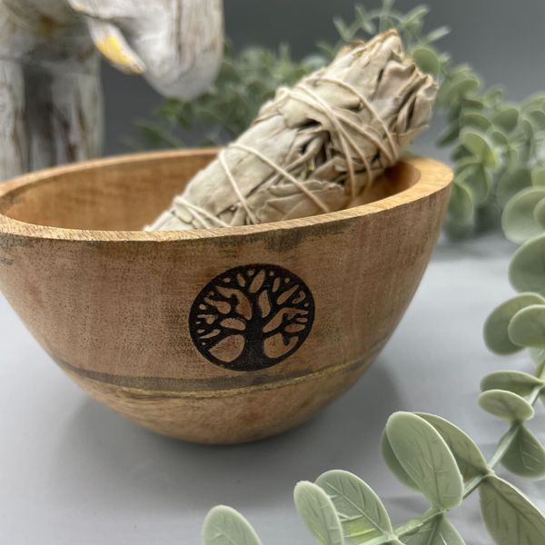 Drevená Rituálna Miska na Vykurovacie Zväzky - Strom Života - 12x7cm