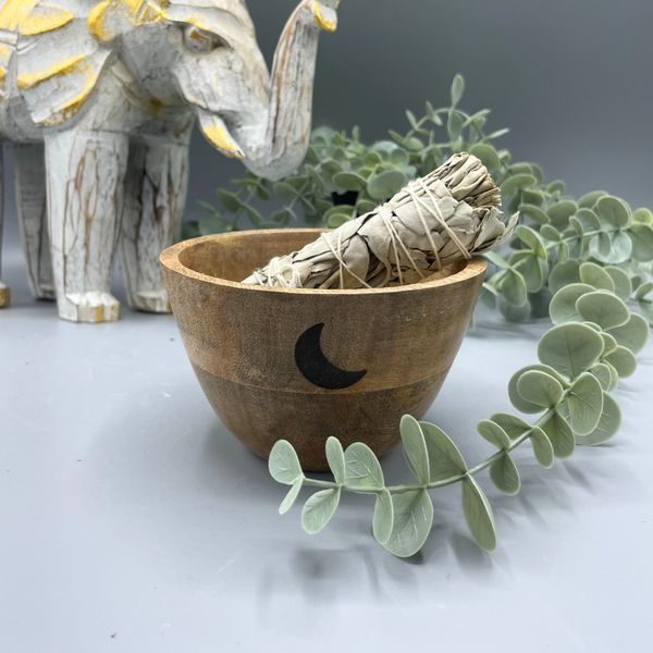 Drevená Rituálna Miska na Vykurovacie Zväzky - Tri Mesiace - 12x7cm