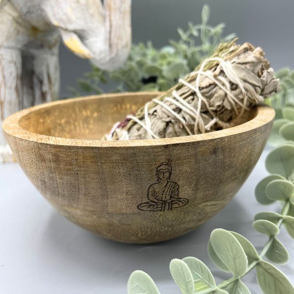 Drevená Rituálna Miska na Vykurovacie Zväzky - Budha - 14x7cm