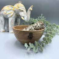 Drevená Rituálna Miska na Vykurovacie Zväzky - Hamsa - 14x7cm