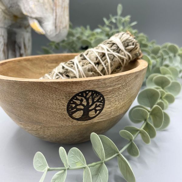 Drevená Rituálna Miska na Vykurovacie Zväzky - Strom Života - 14x7cm