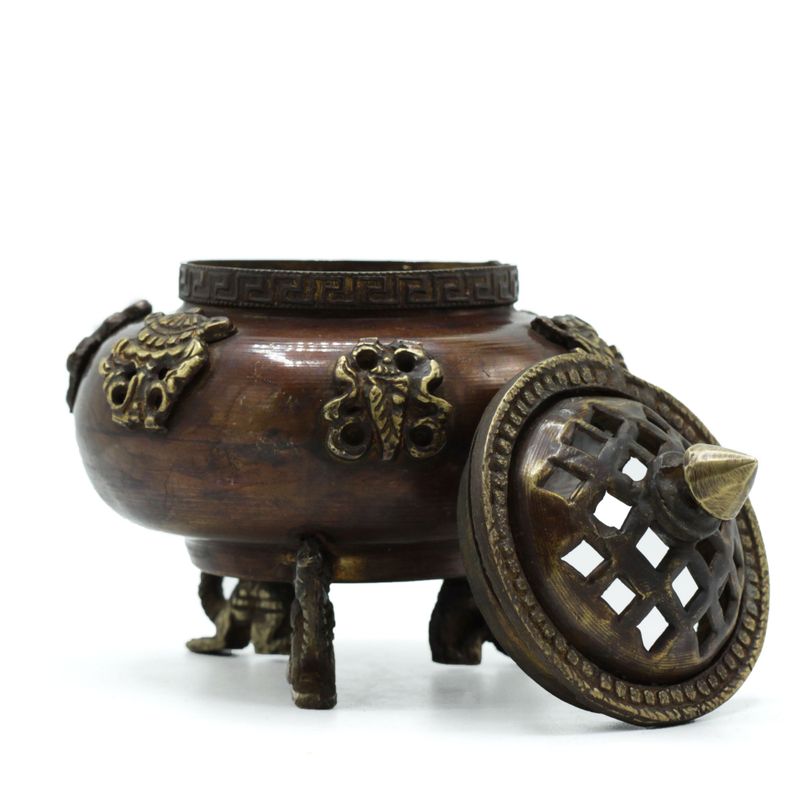 Tibetská Mosadzná Kadidelnica - Stojaca so Šiestimi Symbolmi