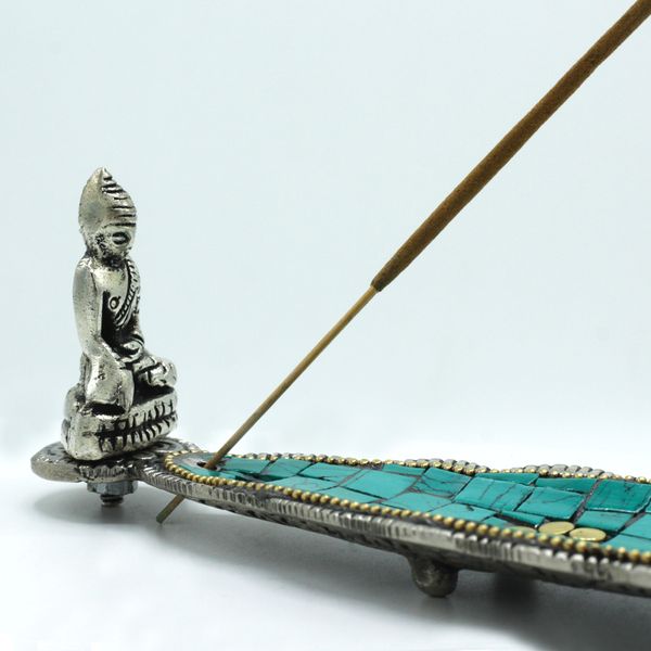 Tibetský Stojan na Vonné Tyčinky - Dlhý List - Budha