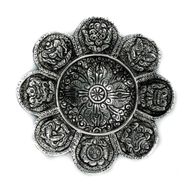 Stojan na Vonné Tyčinky z Lešteného Hliníka s Tibetskými Symbolmi, 12 cm