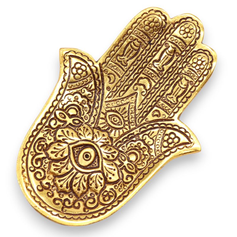 Zlatý Hliníkový Stojan na Vonné Tyčinky Hamsa 13x5,5 cm