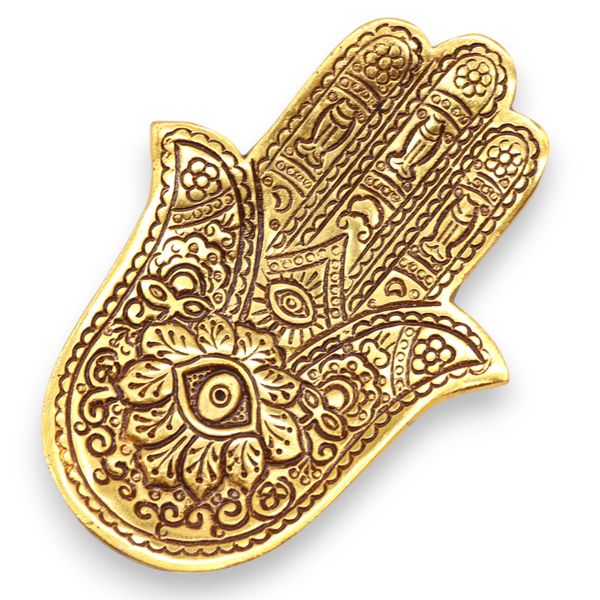 Zlatý Hliníkový Stojan na Vonné Tyčinky Hamsa 13x5,5 cm