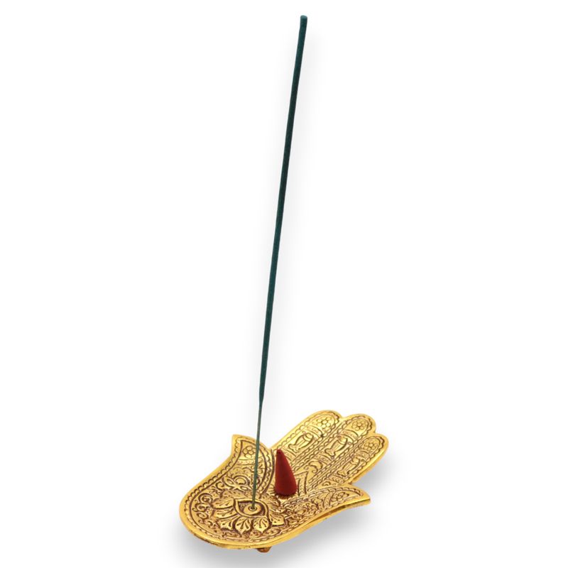 Zlatý Hliníkový Stojan na Vonné Tyčinky Hamsa 13x5,5 cm