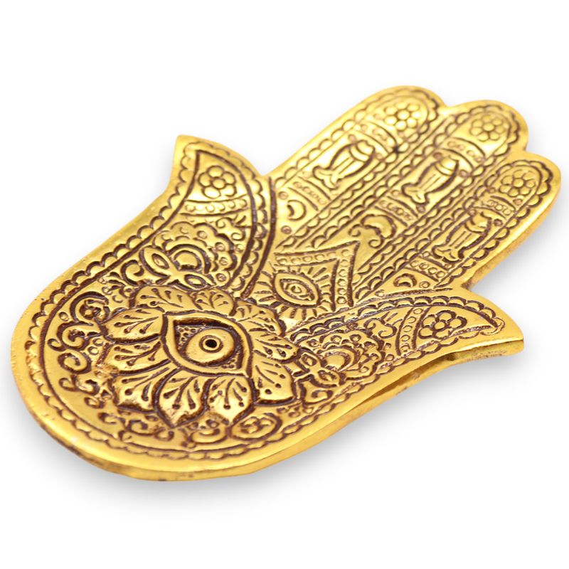 Zlatý Hliníkový Stojan na Vonné Tyčinky Hamsa 13x5,5 cm