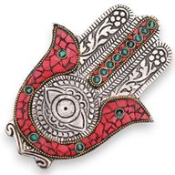 Červený a Zelený Malý Stojan na Vonné Tyčinky Hamsa 13x5,5 cm