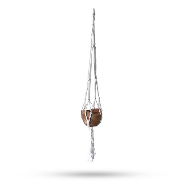Macramé Závesný Držiak na Kvetináč - Prírodný Stredný