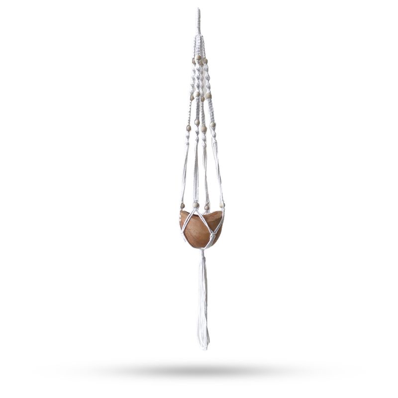 Macramé Závesný Držiak na Kvetináč s Korálkami - Prírodný - 1m