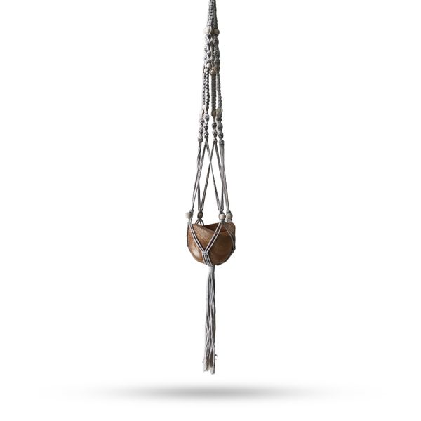 Macramé Závesný Držiak na Kvetináč s Korálkami - Béžový - 1m