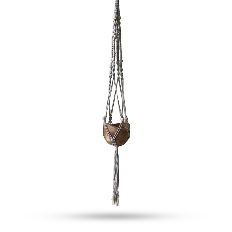 Macramé Závesný Držiak na Kvetináč s Korálkami - Béžový - 1m