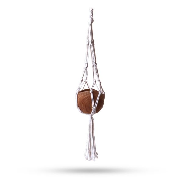 Malý Macramé Závesný Držiak na Kvetináč - Prírodný - 75cm