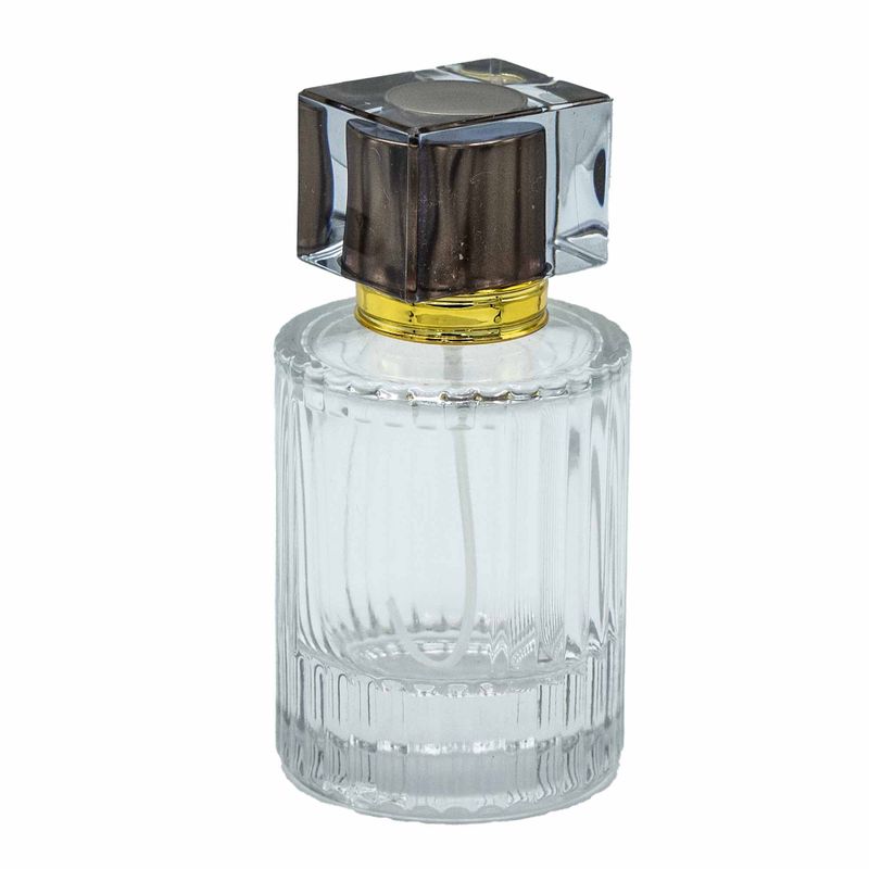 Okrúhla Rebrovaná Sprejová Fľaša s Uzáverom 50ml - Hnedá