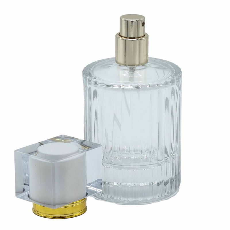 Okrúhla Rebrovaná Sprejová Fľaša s Uzáverom 50ml - Biela