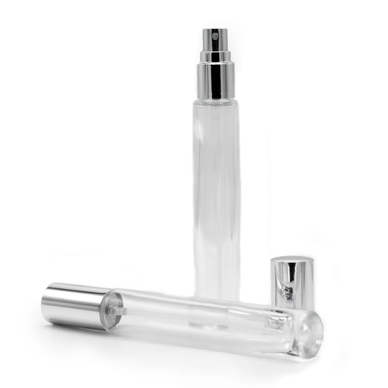 Okrúhla, Vysoká, Štíhla 10 ml Fľaška Strieborný Sprej a Uzáver