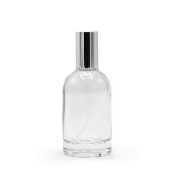 50 ml Okrúhla Hrubá Fľaška, Strieborný Sprej a Uzáver