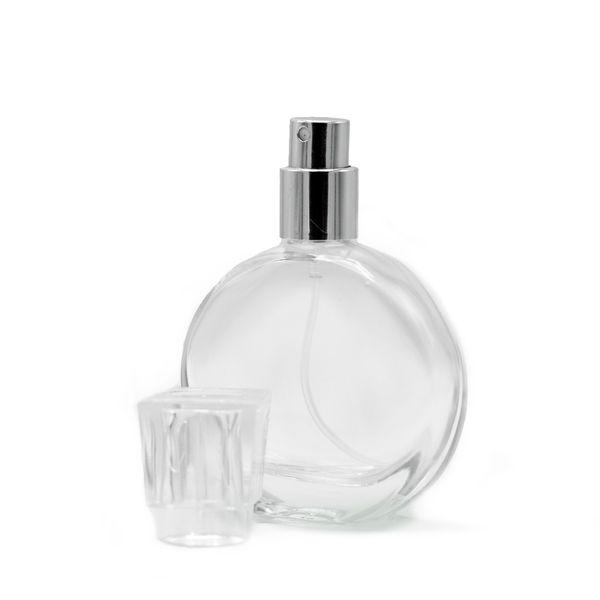 30 ml Oválna Fľaška, Strieborný Sprej a Krištáľový Uzáver