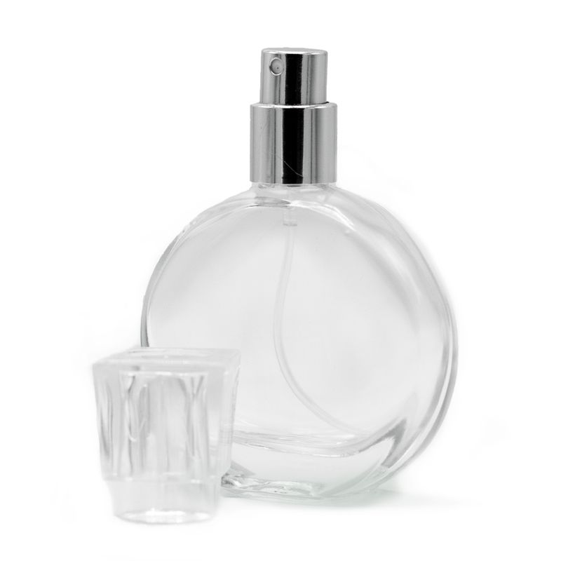 50 ml Oválna Fľaška, Strieborný Sprej a Krištáľový Uzáver