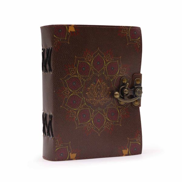 Kožený Zápisník " Lotos Mandala" s Okrajom  (12.5cmX17.5cm)