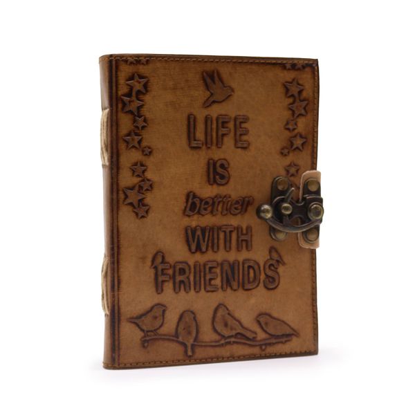 Kožený Zápisník – Obyčajný Papier - Life is Better with Friends (12.5cmX17.5cm) - Svetlohnedý