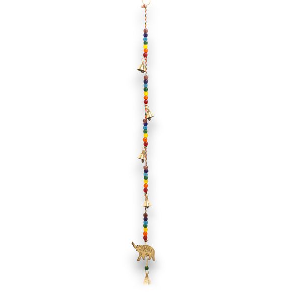 Indická Zvonkohra - Mosadzný Slon s Čakrovými Korálkami Zvonček - 53 cm