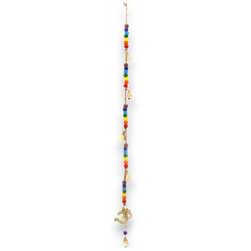 Indická Zvonkohra - Mosadzný OM s Čakrovými Korálkami Zvonček - 53 cm