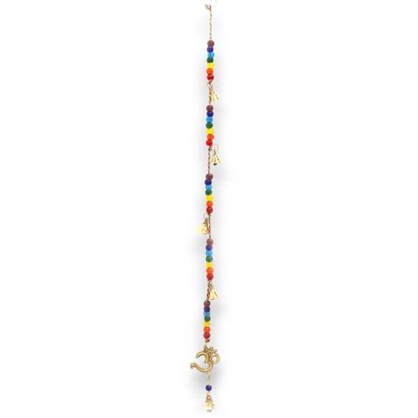 Indická Zvonkohra - Mosadzný OM s Čakrovými Korálkami Zvonček - 53 cm