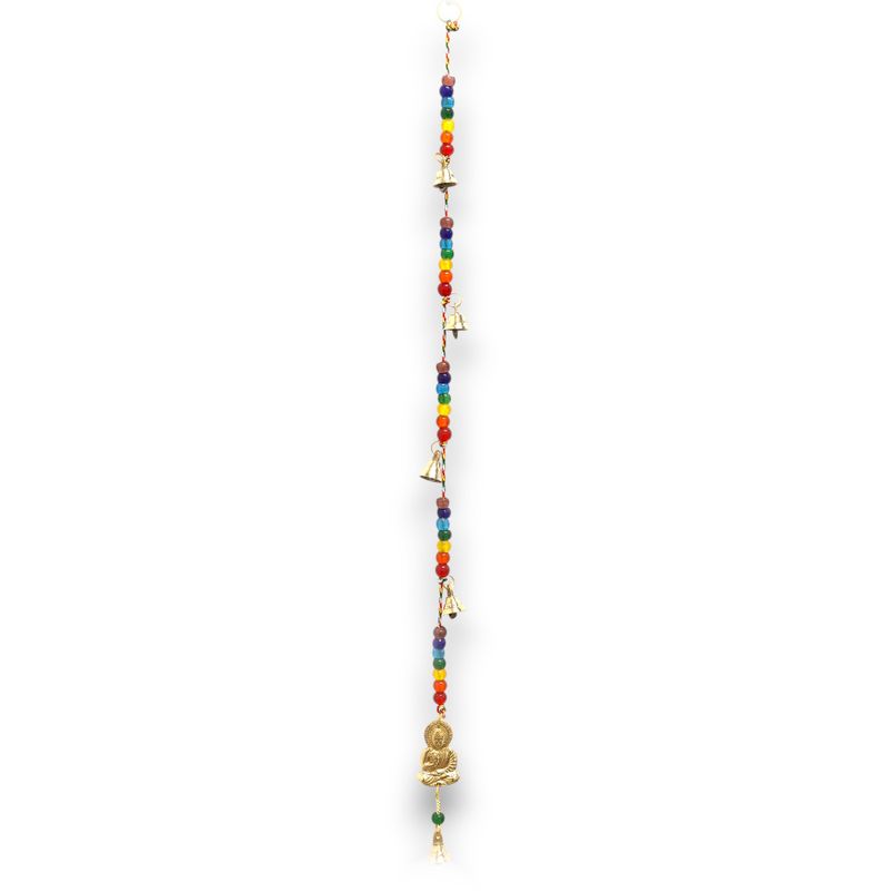 Indická  Zvonkohra - Mosadzný Budha s Čakrovými Korálkami Zvonček - 53 cm
