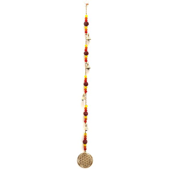 Indická Zvonkohra - Mosadzný Kvet Života s Korálkovým Zvončekom Rudraksha - 6 x 63 cm