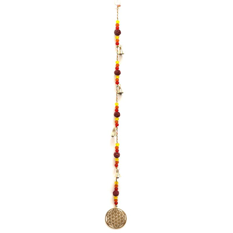 Indická Zvonkohra - Mosadzný Kvet Života s Korálkovým Zvončekom Rudraksha - 6 x 63 cm