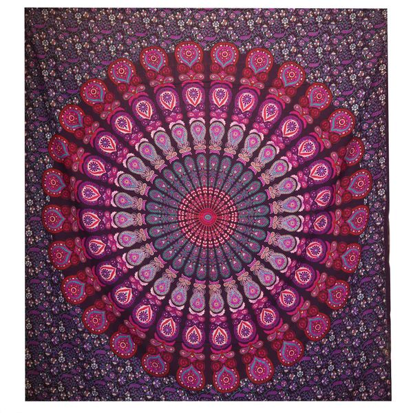 Dvojitá Bavlnená Prikrývka + Záves na Stenu - Peacock Mandala - Fialová