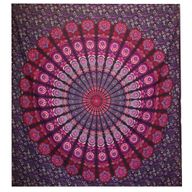 Dvojitá Bavlnená Prikrývka + Záves na Stenu - Peacock Mandala - Fialová