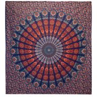 Dvojitá Bavlnená Prikrývka + Záves na Stenu - Peacock Mandala  - Modrá