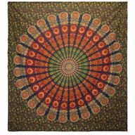 Dvojitá Bavlnená Prikrývka + Záves na Stenu - Peacock Mandala - Zelená