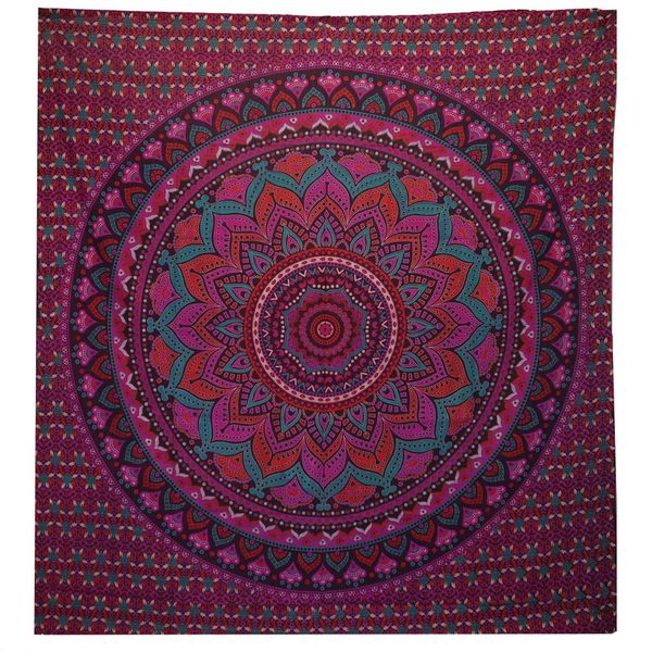 Dvojitá Bavlnená Prikrývka + Záves na Stenu - Klasická Mandala - Fialová