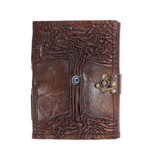 Čierny Kožený Zápisník- Dekor Zlých Očí – 160 strán s ozdobnými okrajmi – 17 x 12,5 cm