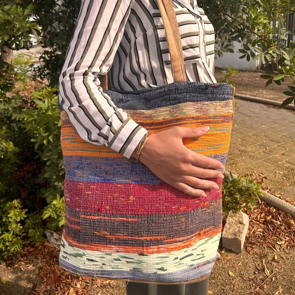 Veľká Recyklovaná Kobercová Taška – Hnedé Odtiene