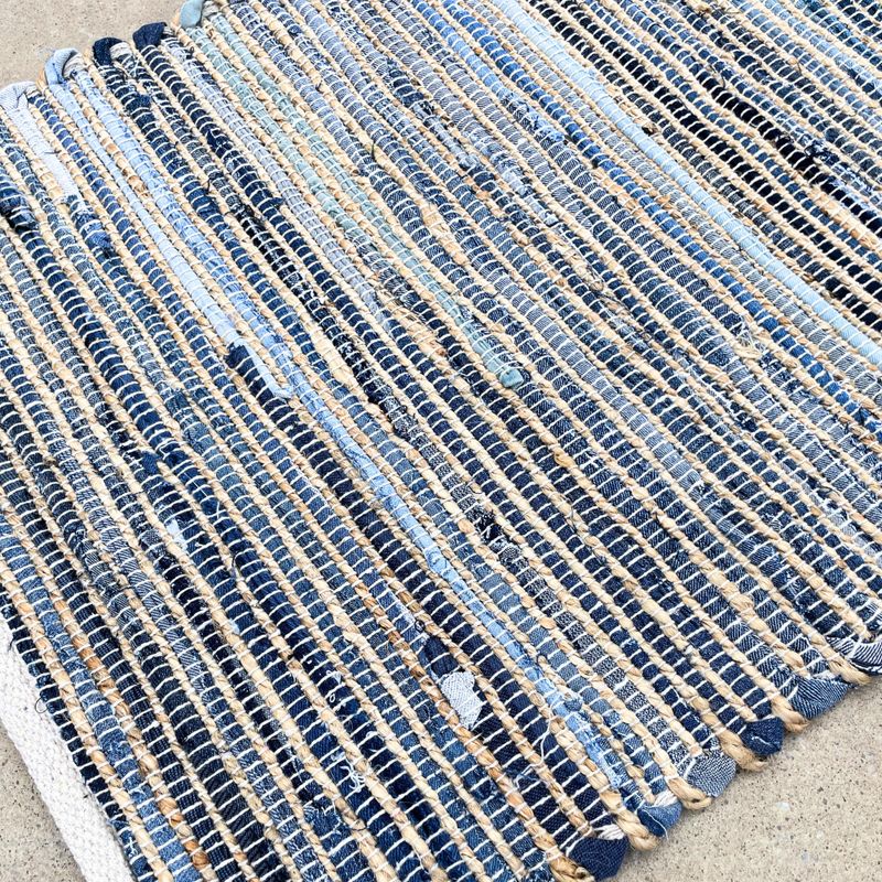 Malý Koberec z Juty a Recyklovanej Bavlny - 50 x 90 cm - modrý